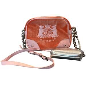 Juicy Couture Baby Pink Velvet & Leather Crossbody Bag with Coin Purse, EUC